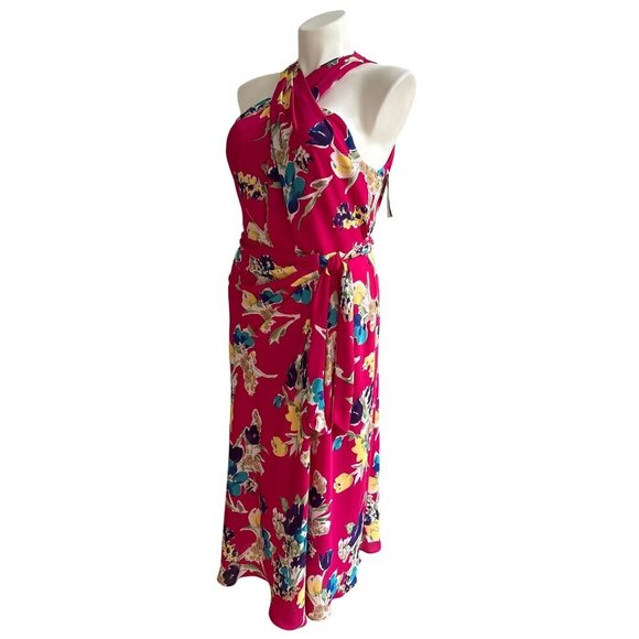 Lauren Ralph Lauren NWT $165  Pink Floral Midi Dress, Halter Women's Size 14 - Picture 8 of 12